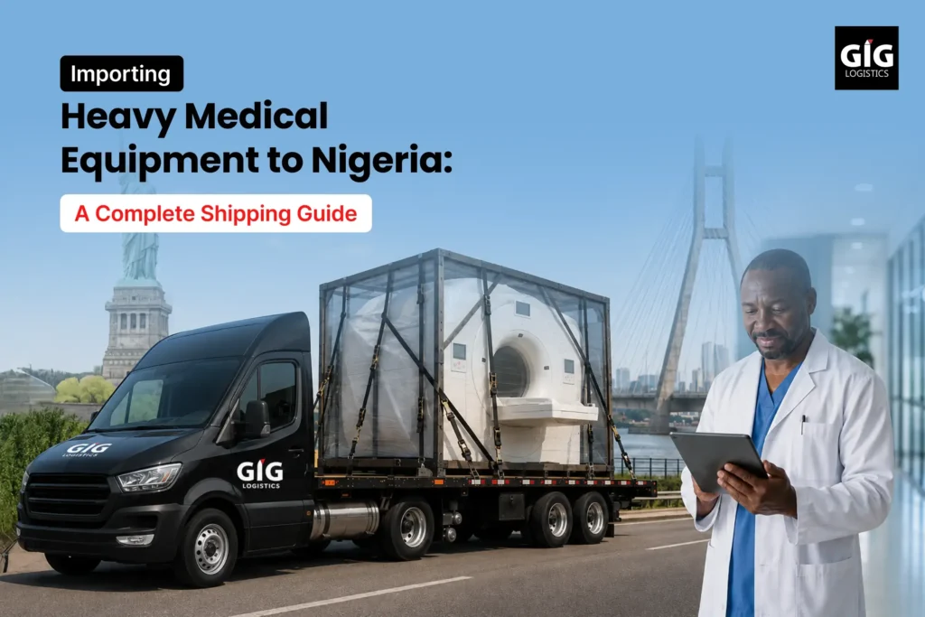 Heavy medical equipment being prepared for shipping from the USA to Nigeria by GIG Logistics